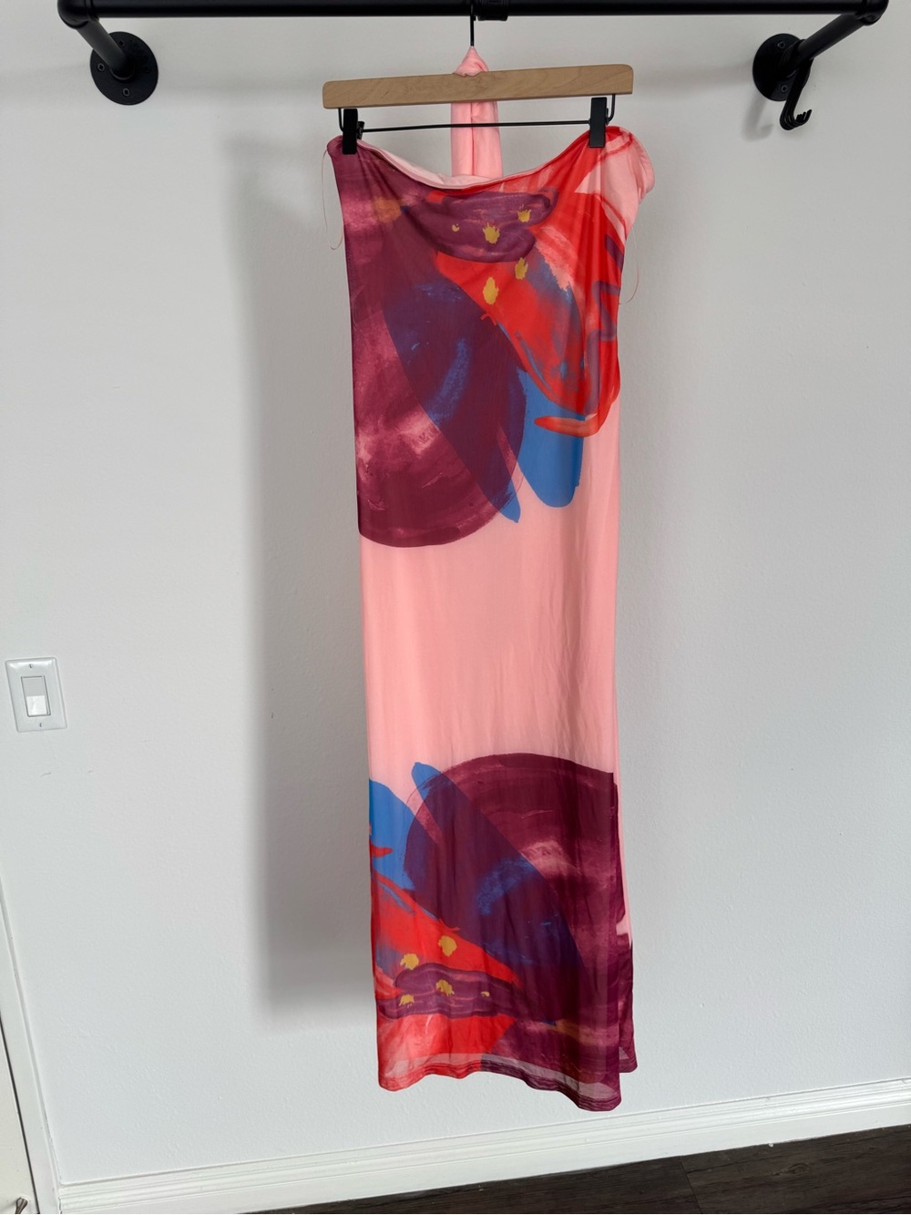 SNDYS Strapless Scarf Pink Abstract Print Maxi Dress XL